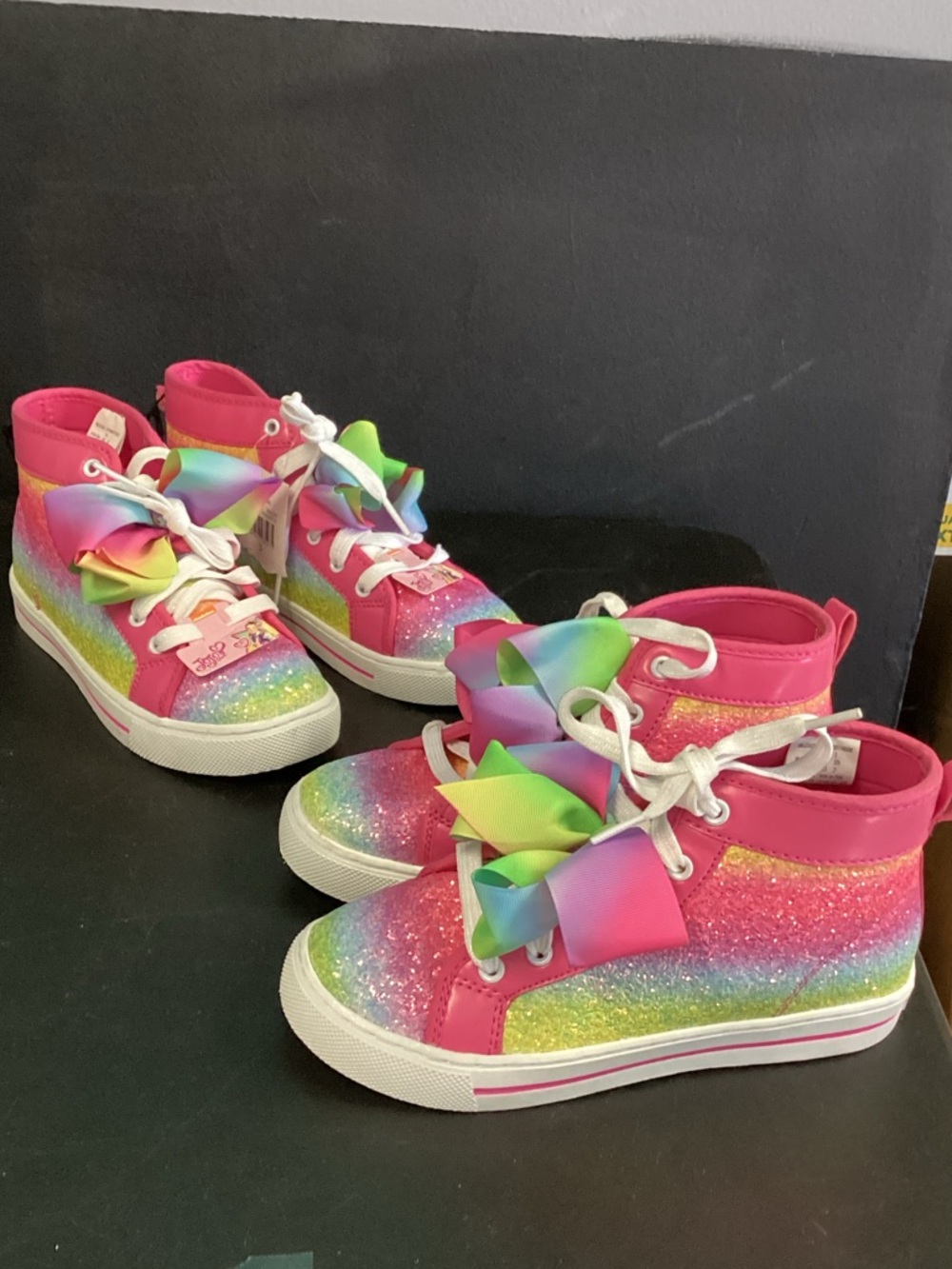 JoJo Siwa Pink Rainbow Glitter High-Top Sneakers with Multicolor Bow